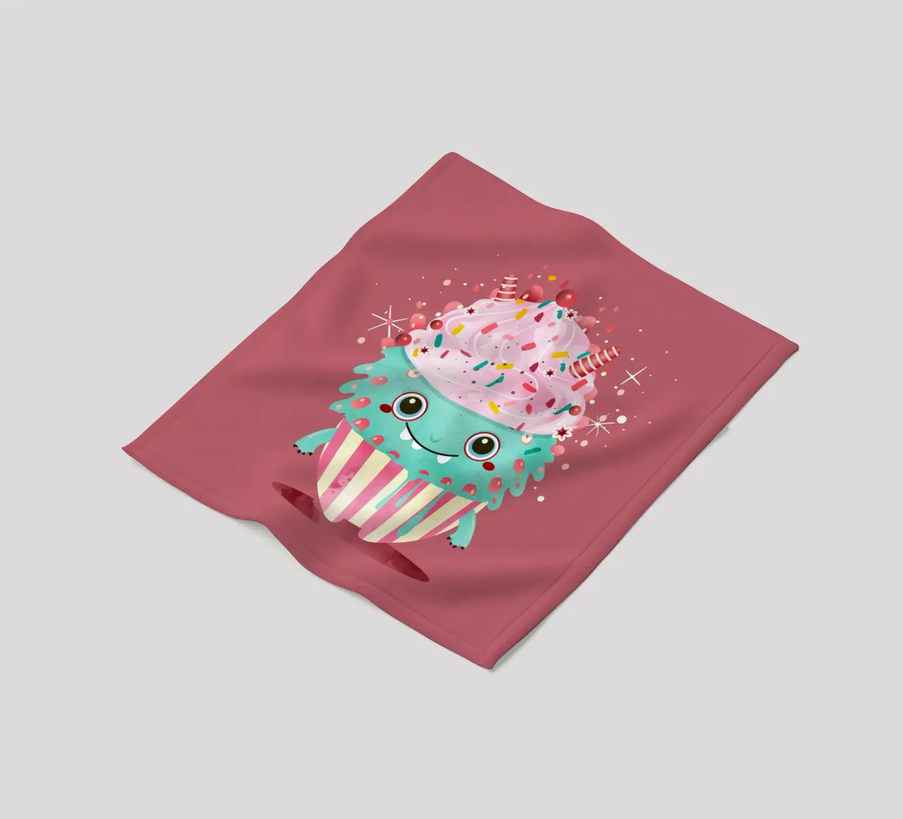 Cupcake monster motif with colourful icing & sprinkles fleece blanket by namosh