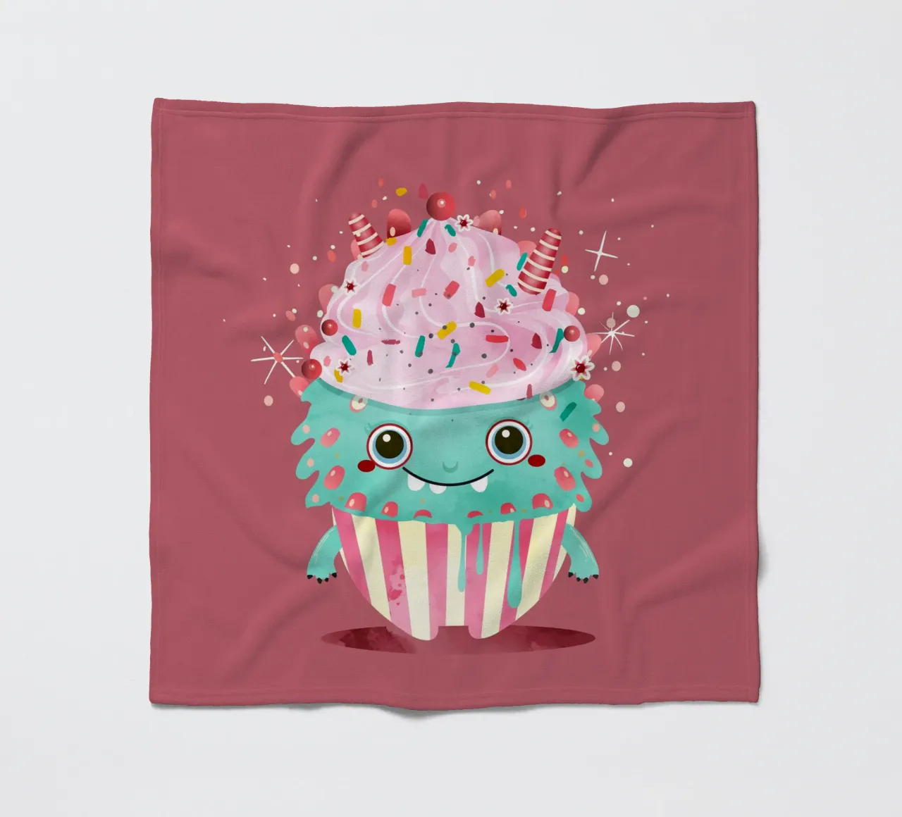 Cupcake monster motif with colourful icing & sprinkles fleece blanket by namosh