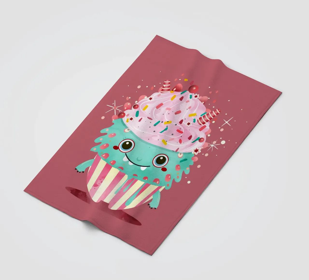 Cupcake monster motif with colourful icing & sprinkles fleece blanket by namosh
