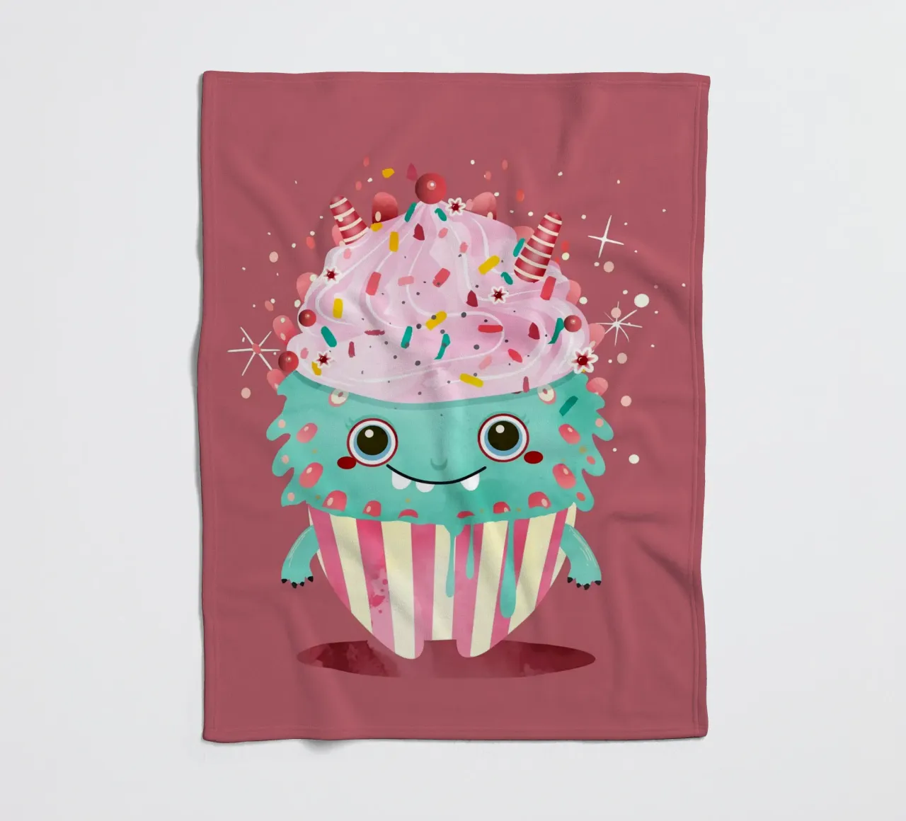Cupcake monster motif with colourful icing & sprinkles fleece blanket by namosh