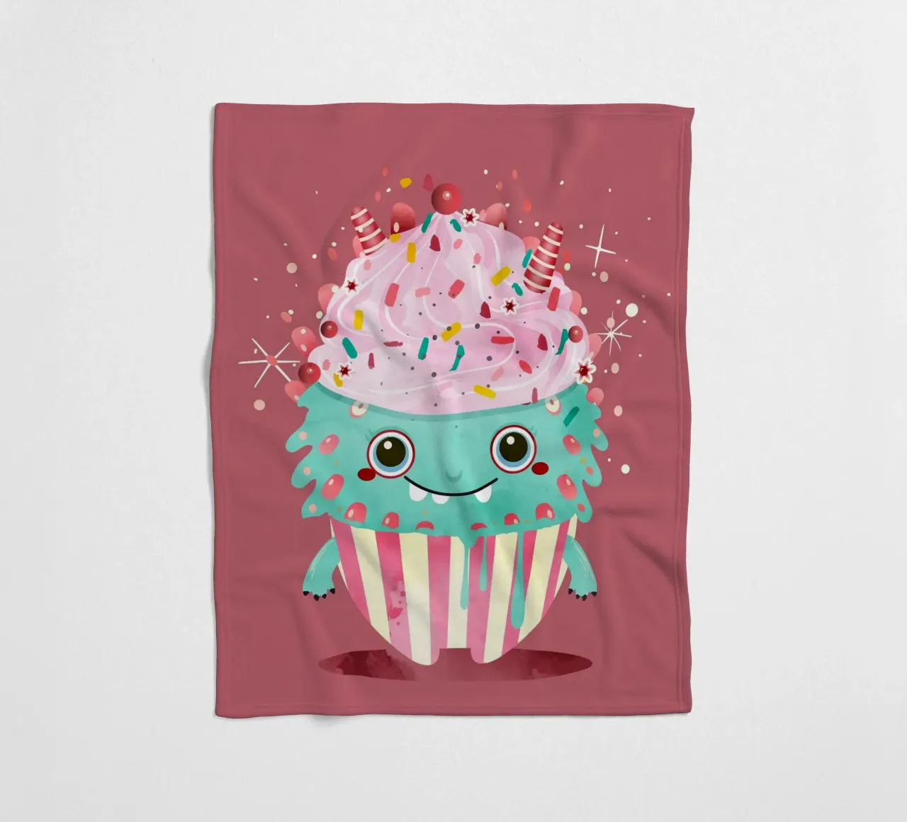 Cupcake monster motif with colourful icing & sprinkles fleece blanket by namosh