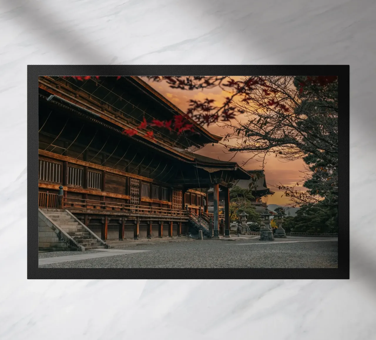 Zenkoji Temple Sunset in Nagano, Japan doormat by Marcel Bisig