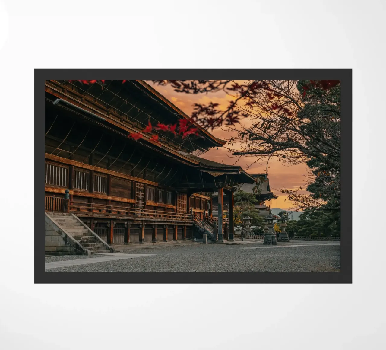 Zenkoji Temple Sunset in Nagano, Japan doormat by Marcel Bisig