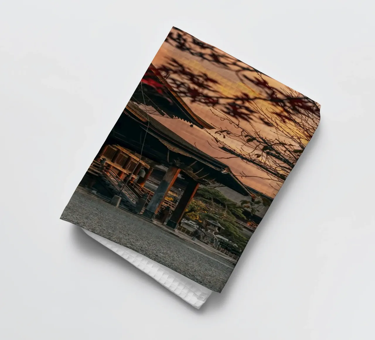 Zenkoji Temple Sunset in Nagano, Japan tea towel by Marcel Bisig