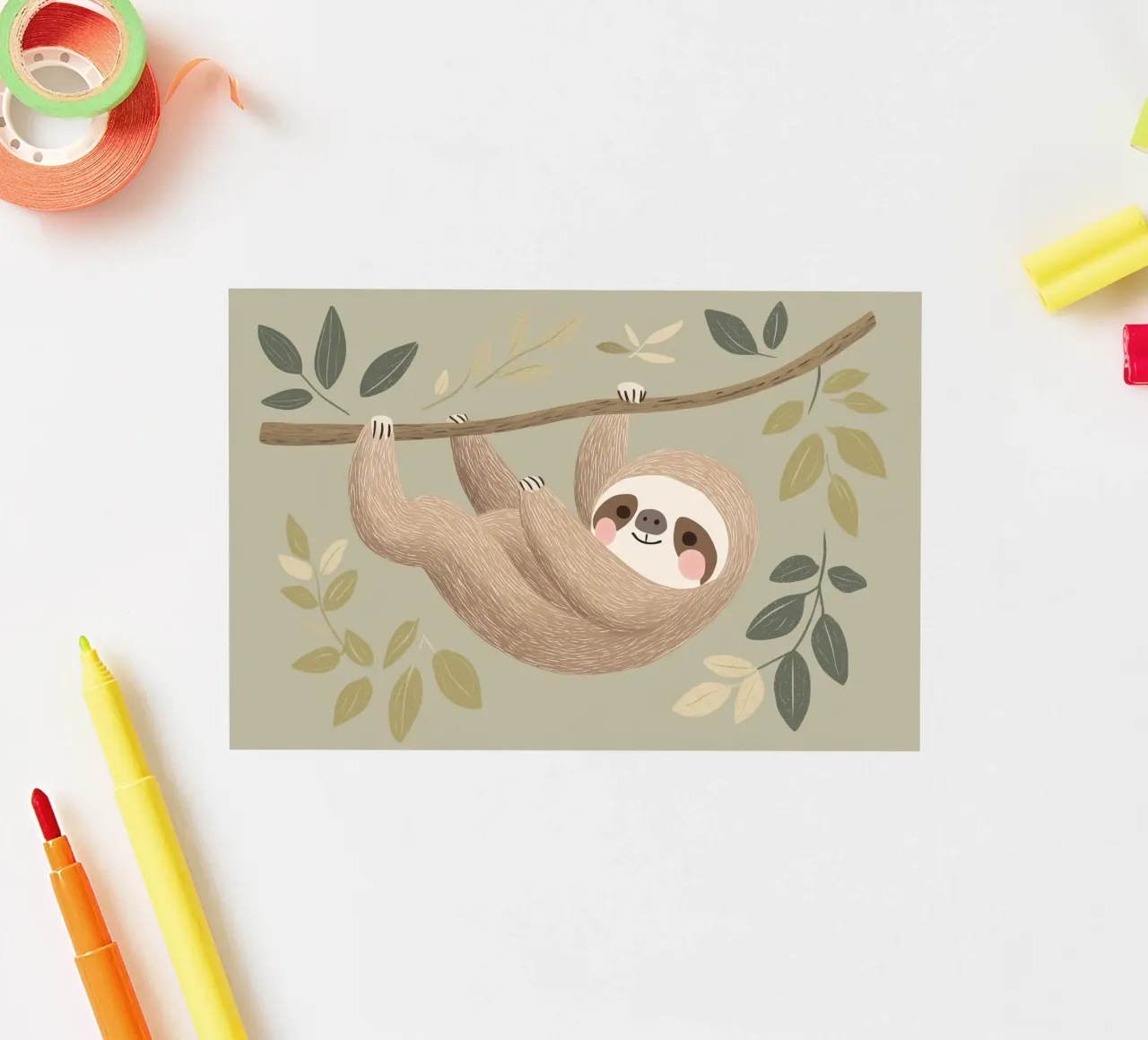 Simpatica illustrazione di un bradipo per la cameretta o la stanza dei giochi dei bambini adesivo da Little Lola