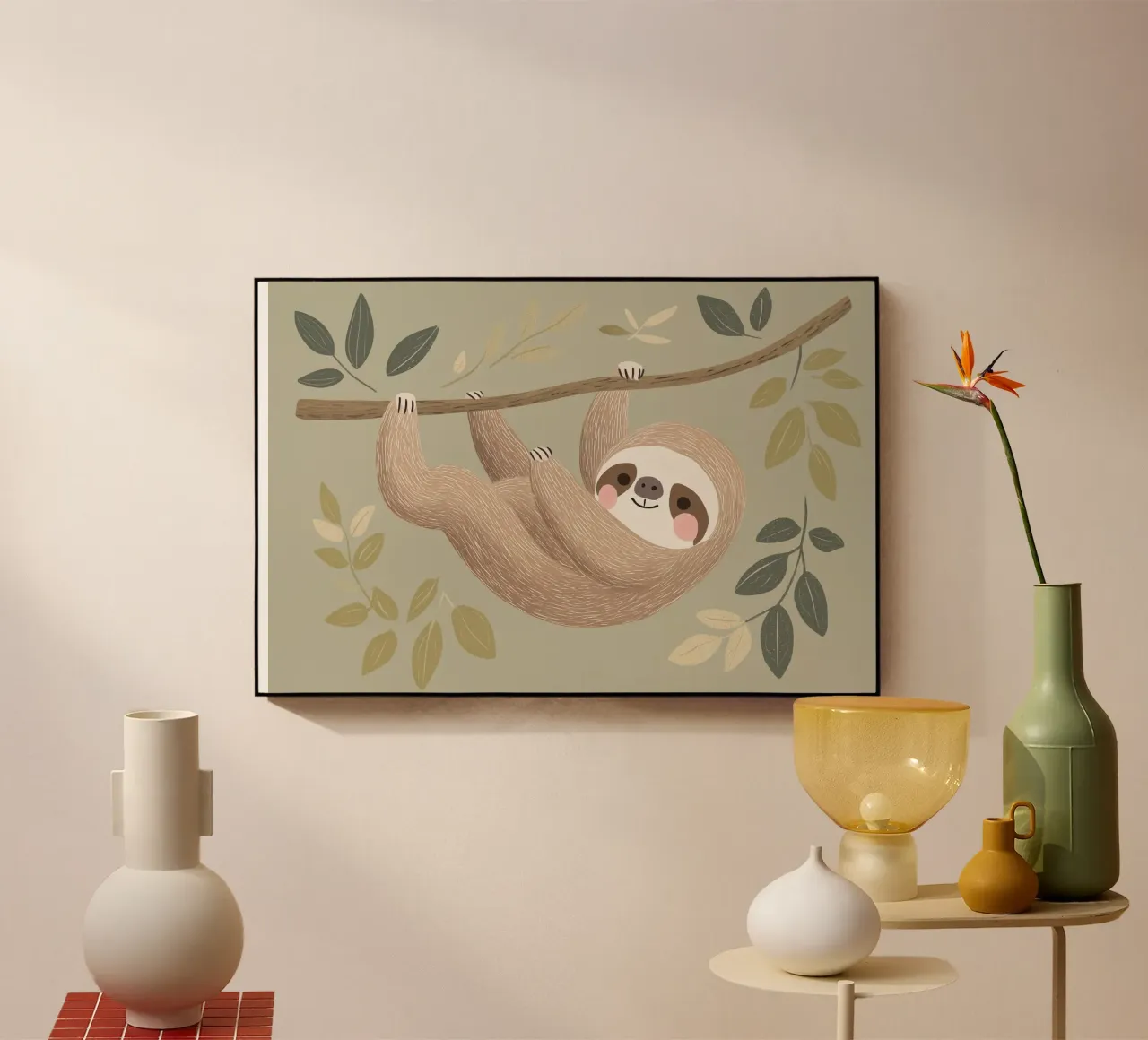Simpatica illustrazione di un bradipo per la cameretta o la stanza dei giochi dei bambini plexiglass da Little Lola