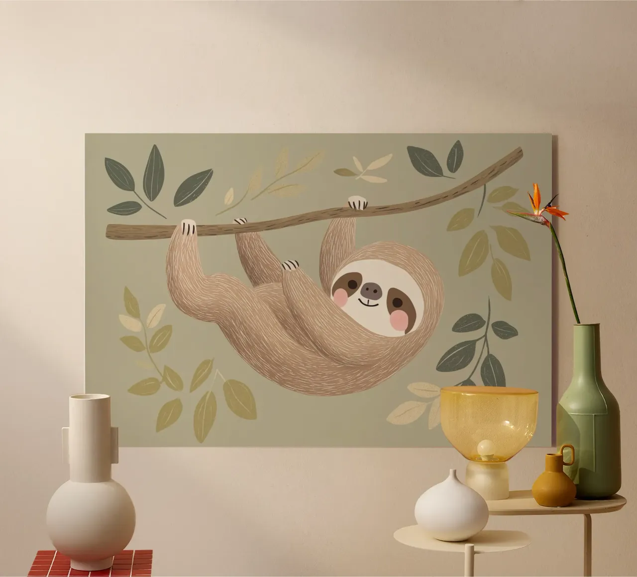 Simpatica illustrazione di un bradipo per la cameretta o la stanza dei giochi dei bambini plexiglass da Little Lola