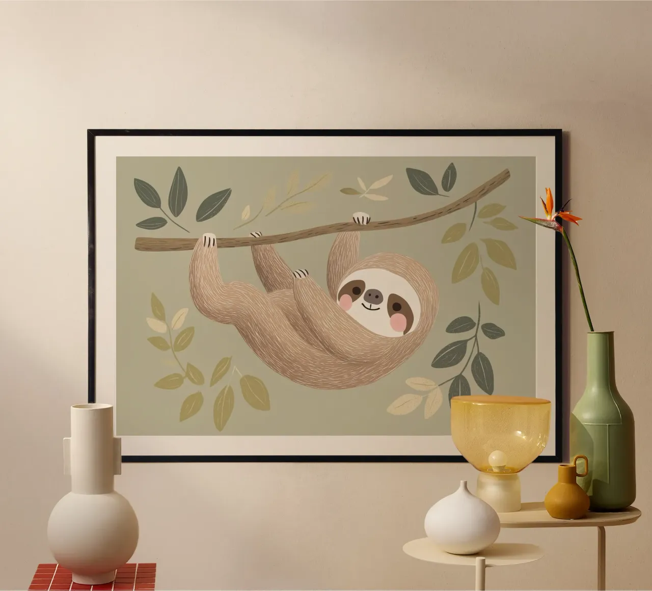 Simpatica illustrazione di un bradipo per la cameretta o la stanza dei giochi dei bambini carta hahnemühle da Little Lola