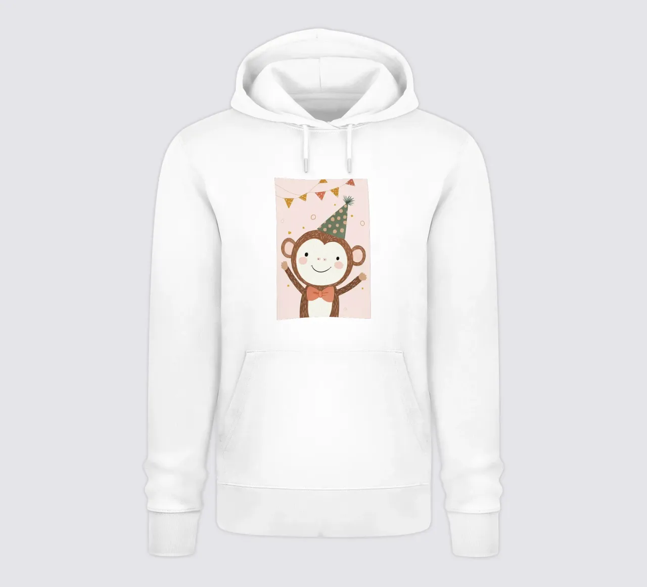 Illustrazione di scimmia di compleanno, grafica pastello per la stanza dei bambini felpa con cappuccio da Little Lola
