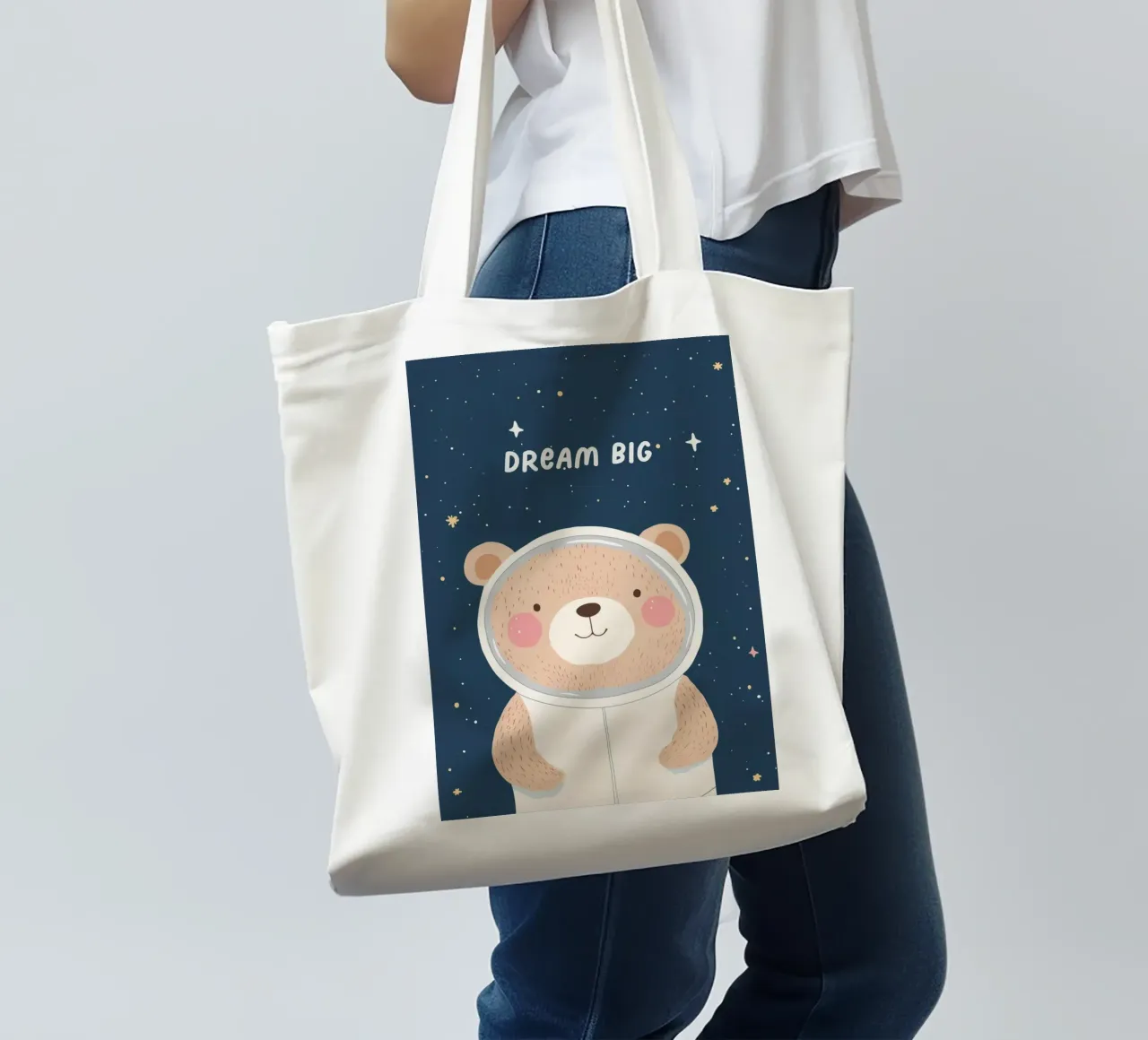 Bear in Space Illustration Positive Affirmation for children tote bag by Little Lola