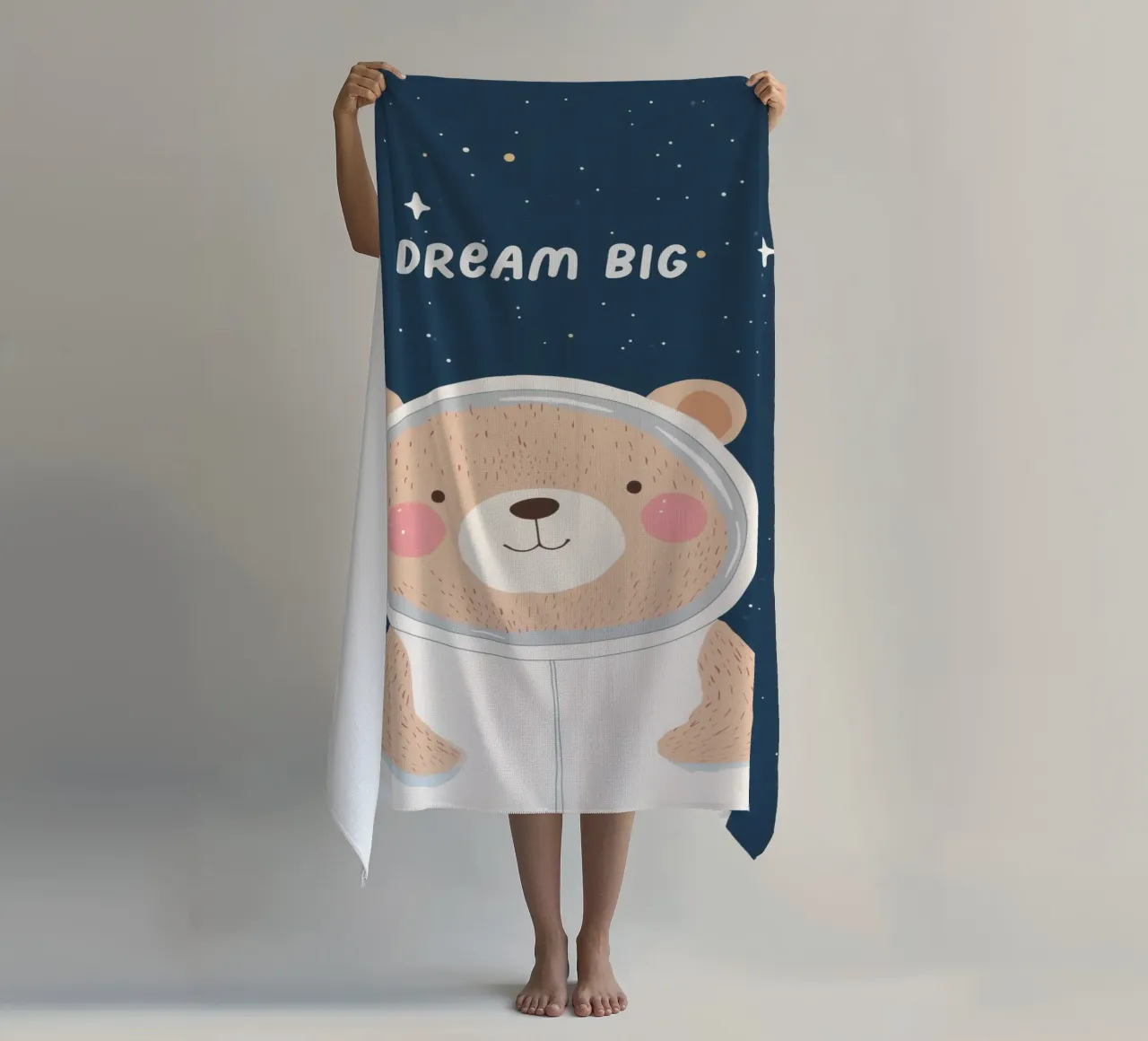 Orso nello spazio Illustrazione Affermazione positiva per bambini telo mare da Little Lola
