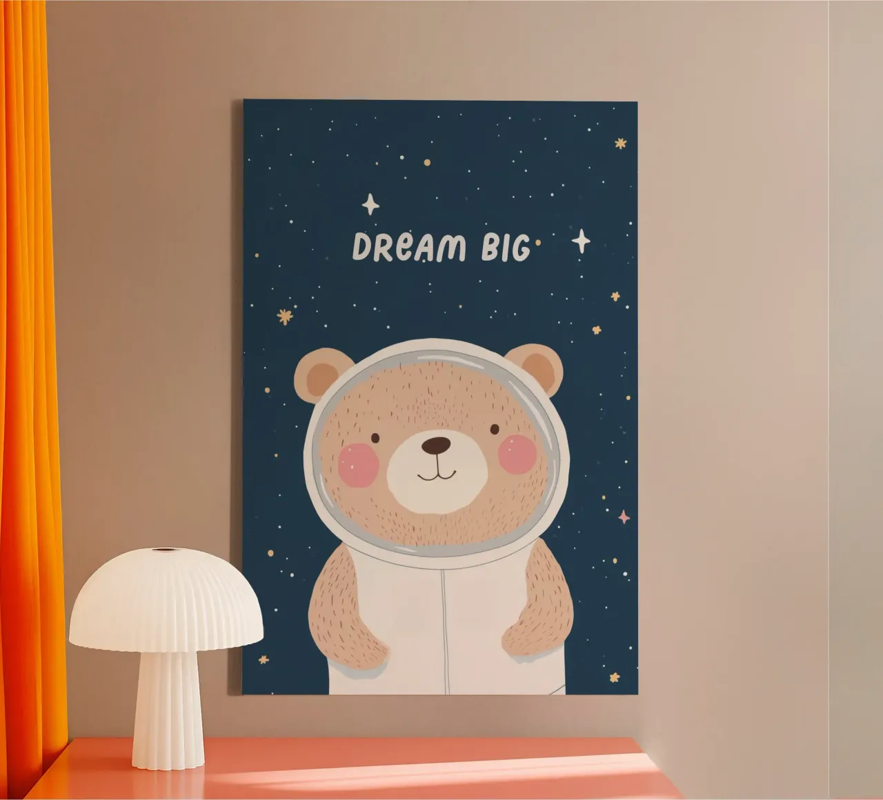 Orso nello spazio Illustrazione Affermazione positiva per bambini tela con Cornice a cassetta da Little Lola