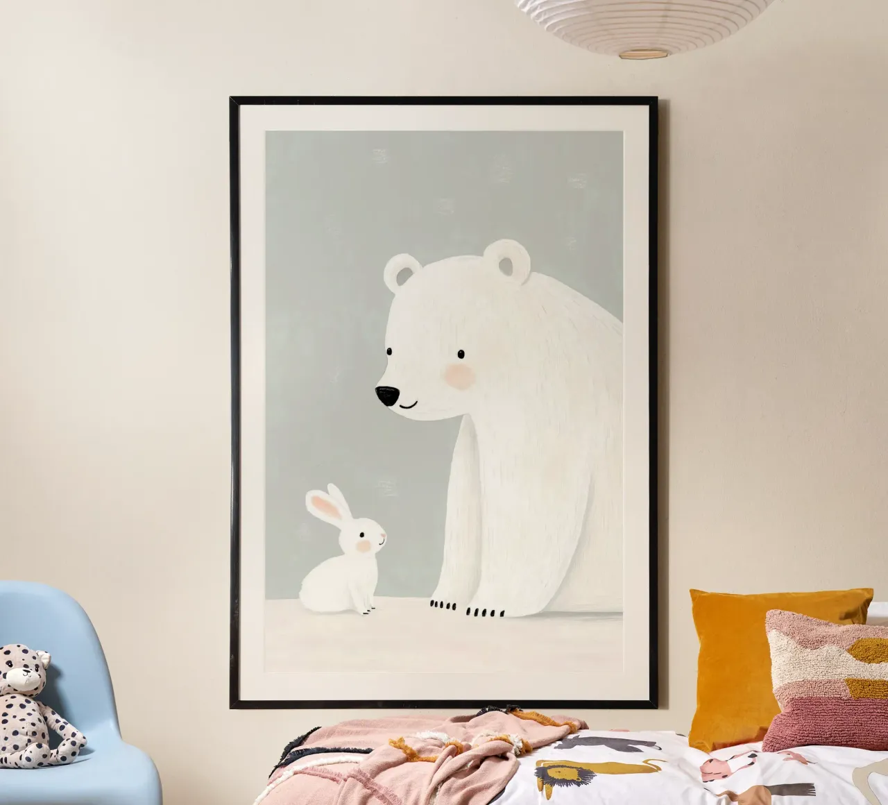 Stampa dell'orso polare per la cameretta o la stanza dei giochi, illustrazione per bambini poster con telaio in plastica da Little Lola