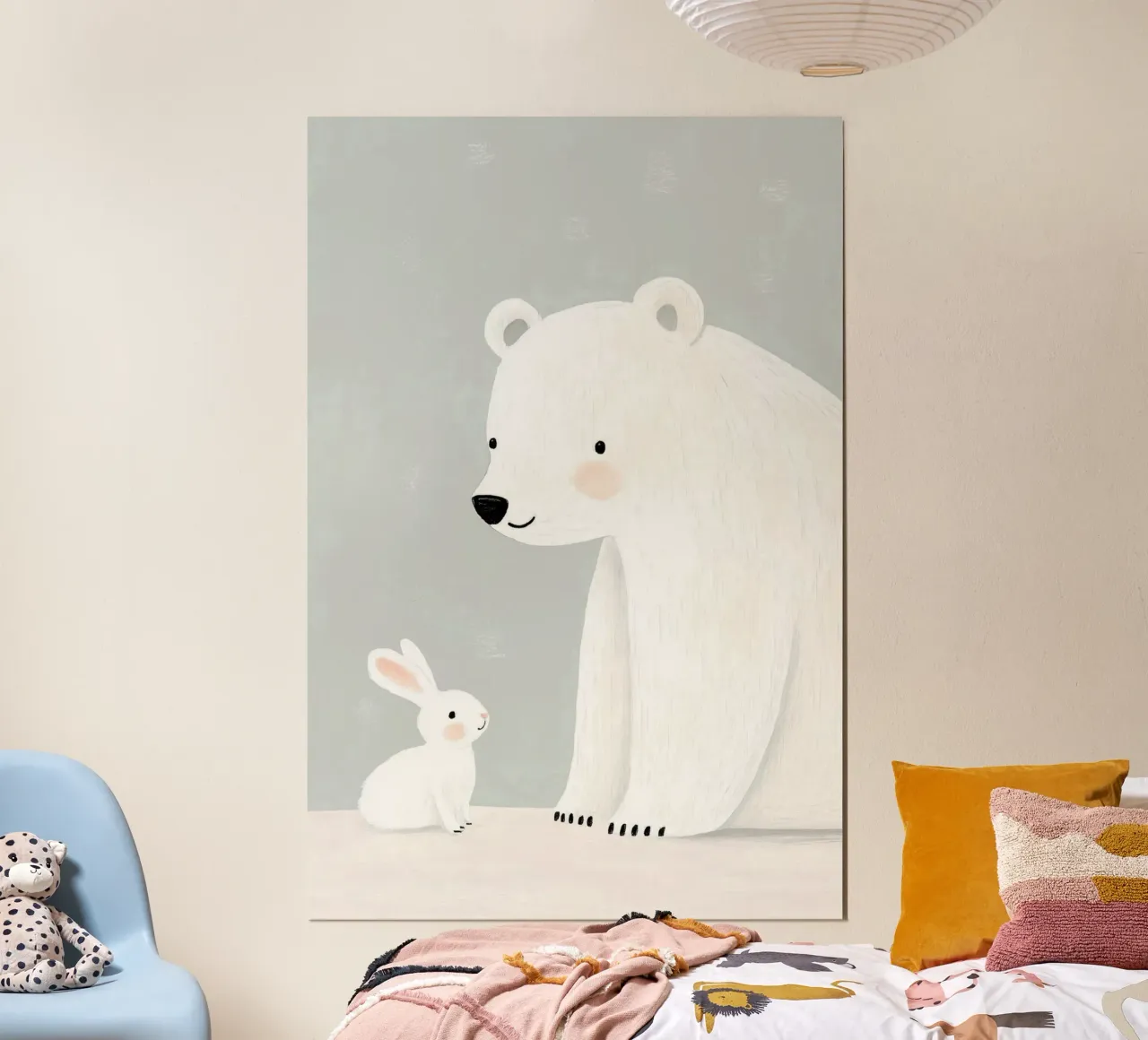 Stampa dell'orso polare per la cameretta o la stanza dei giochi, illustrazione per bambini poster con telaio in plastica da Little Lola