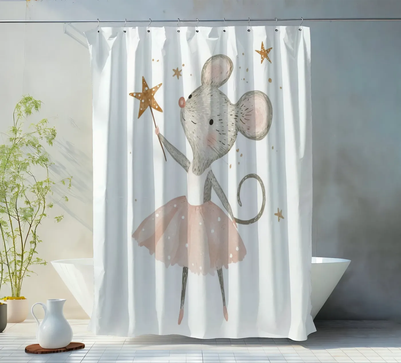 Poster della piccola principessa, stampa della ballerina del topo per la stanza dei bambini tenda da doccia da Little Lola