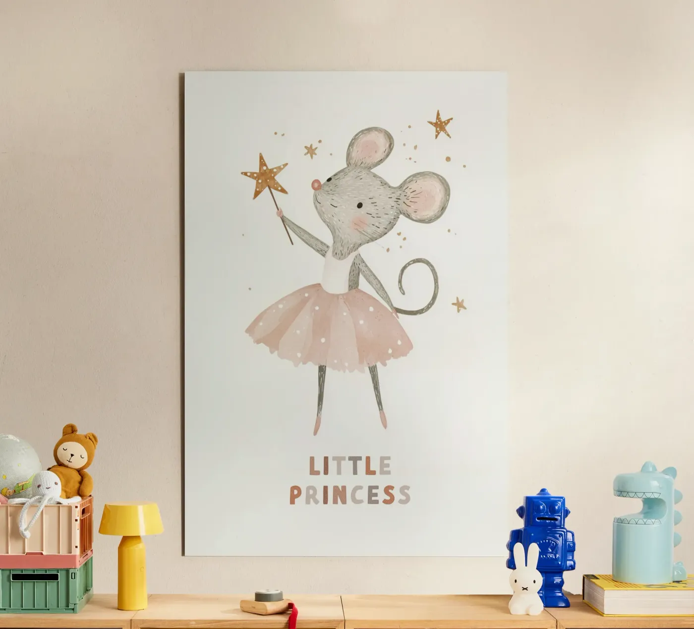 Poster della piccola principessa, stampa della ballerina del topo per la stanza dei bambini pannello forex da Little Lola