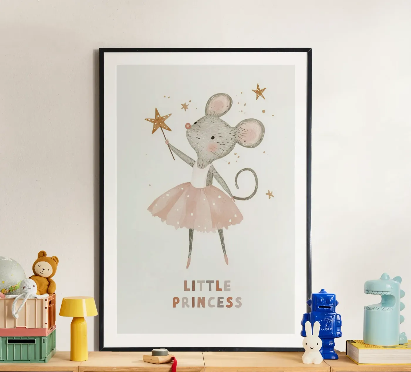 Poster della piccola principessa, stampa della ballerina del topo per la stanza dei bambini carta hahnemühle da Little Lola