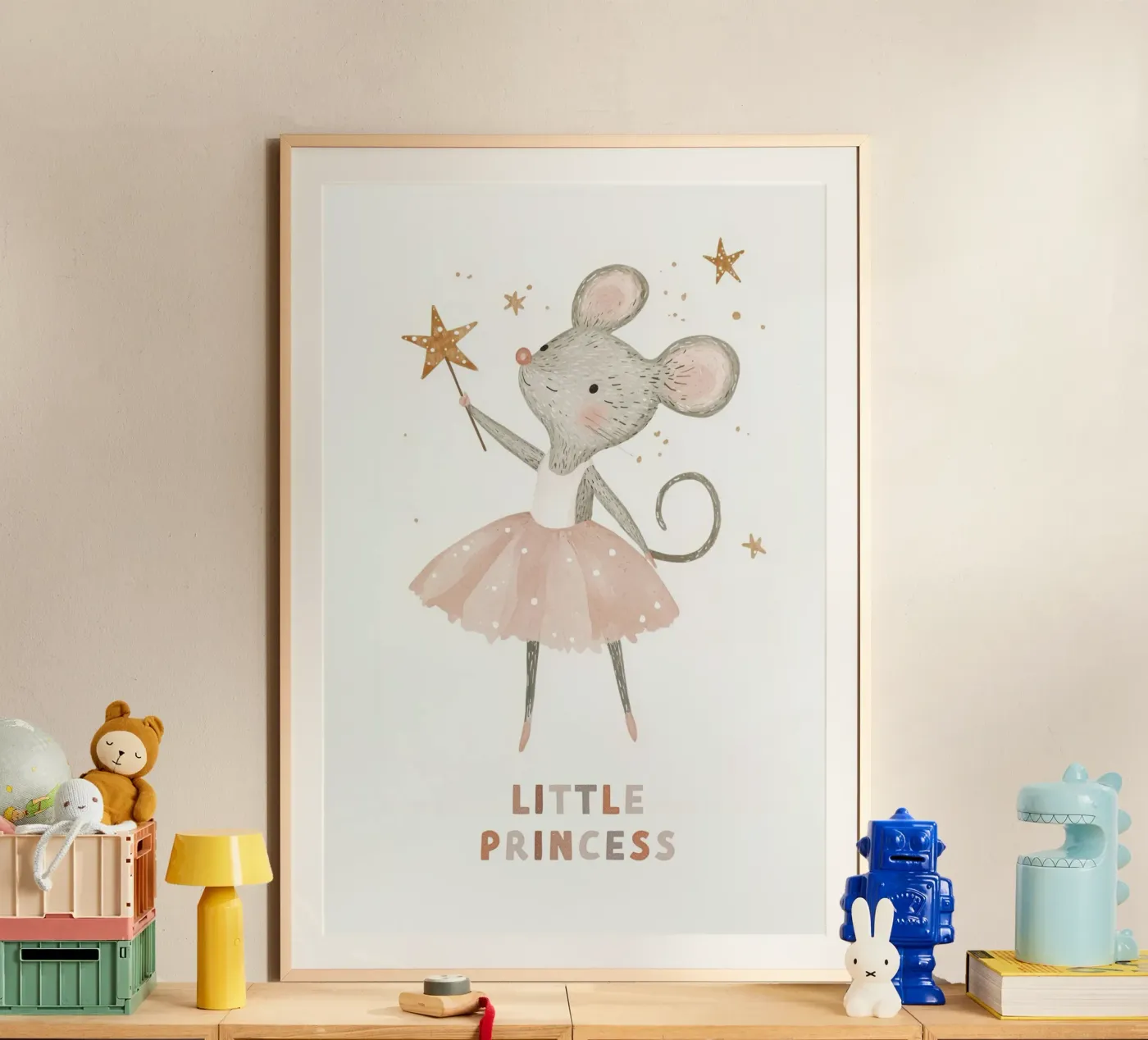 Poster della piccola principessa, stampa della ballerina del topo per la stanza dei bambini carta hahnemühle da Little Lola