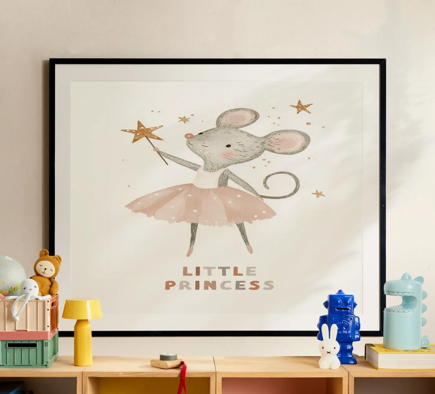 Poster della piccola principessa, stampa della ballerina del topo per la stanza dei bambini carta hahnemühle da Little Lola