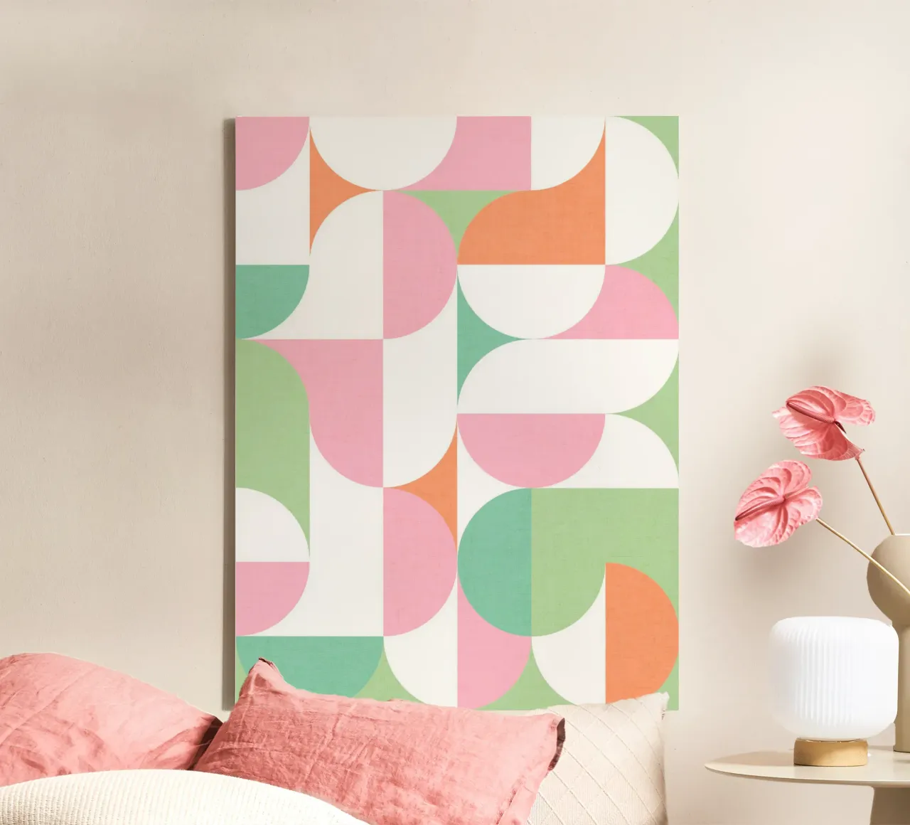 Mid-Mod Playful Geometric Dots • Pastel Candy Colours canvas with Floater frame by Dominique Vari Abstract