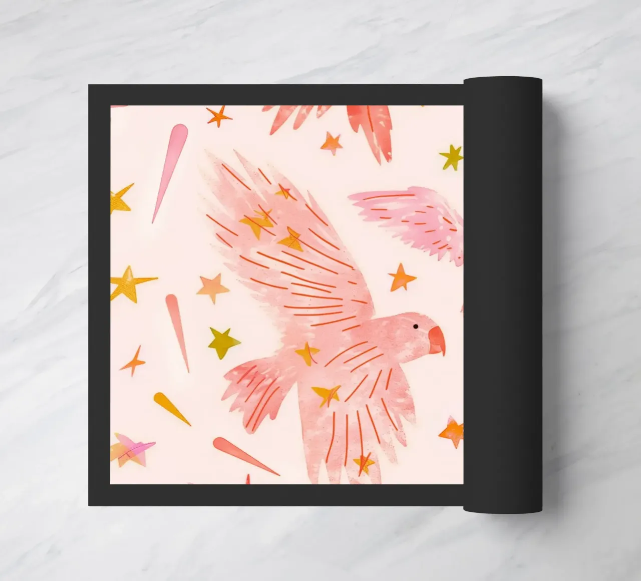 Piume Carino Cacatua rosa Pappagalli Uccelli Stelle Camera dei bambini zerbino da Gentle Echoes Art