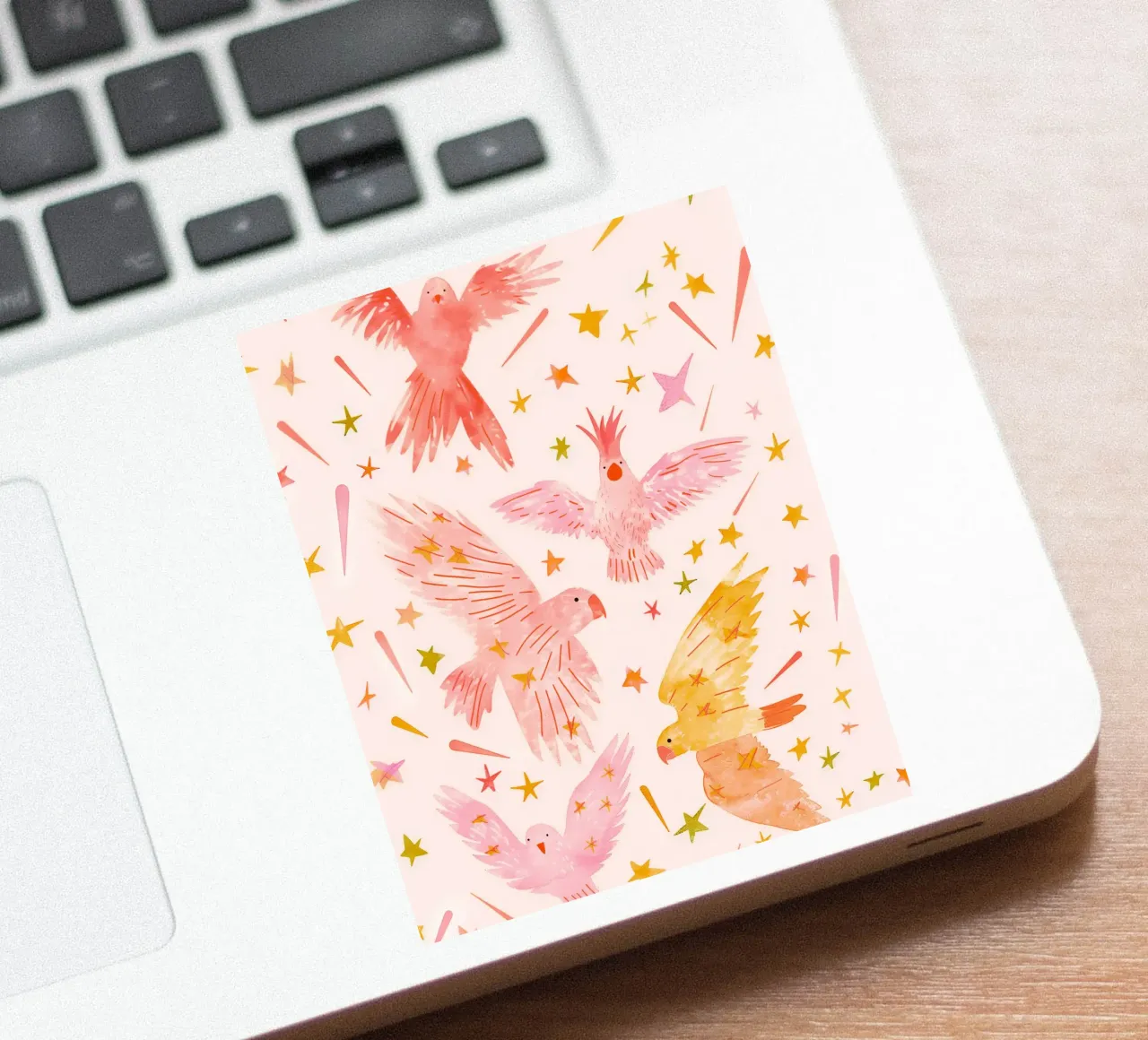Feathers Cute Pink Cockatoos Parrots Birds Stars Kids' Room sticker by Gentle Echoes Art
