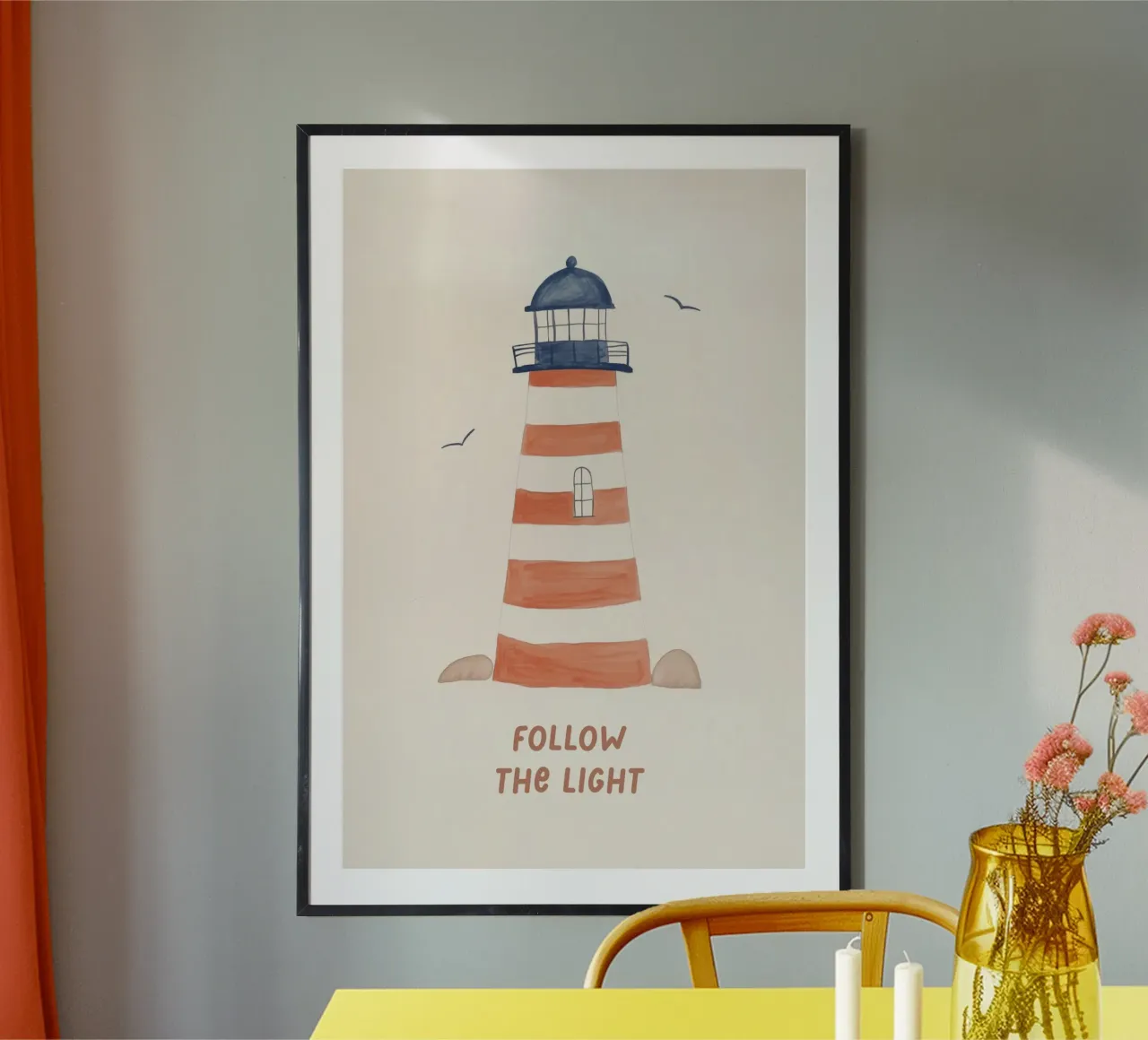 Cameretta dei ragazzi, Stampa sul mare, Arte del faro, Arredo per la sala giochi poster con telaio in plastica da Little Lola