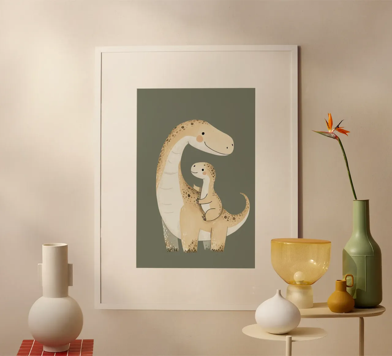 Dinosaur and Hatchlings Illustration, Nursery Print hahnemühle by Little Lola