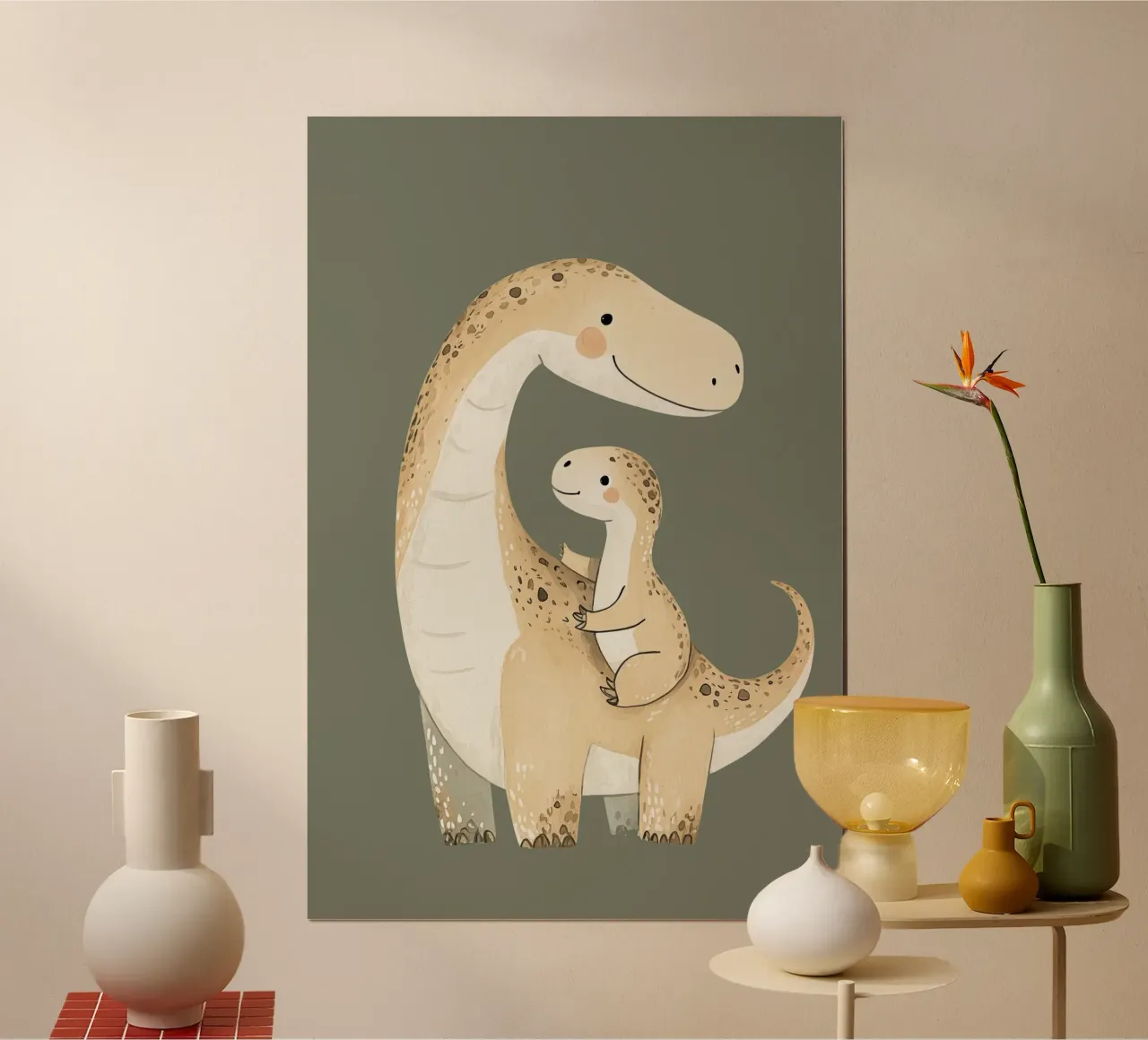 Dinosaur and Hatchlings Illustration, Nursery Print hahnemühle by Little Lola
