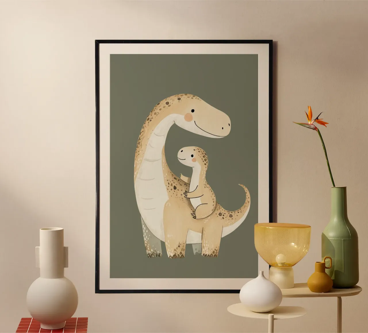 Dinosaur and Hatchlings Illustration, Nursery Print hahnemühle by Little Lola
