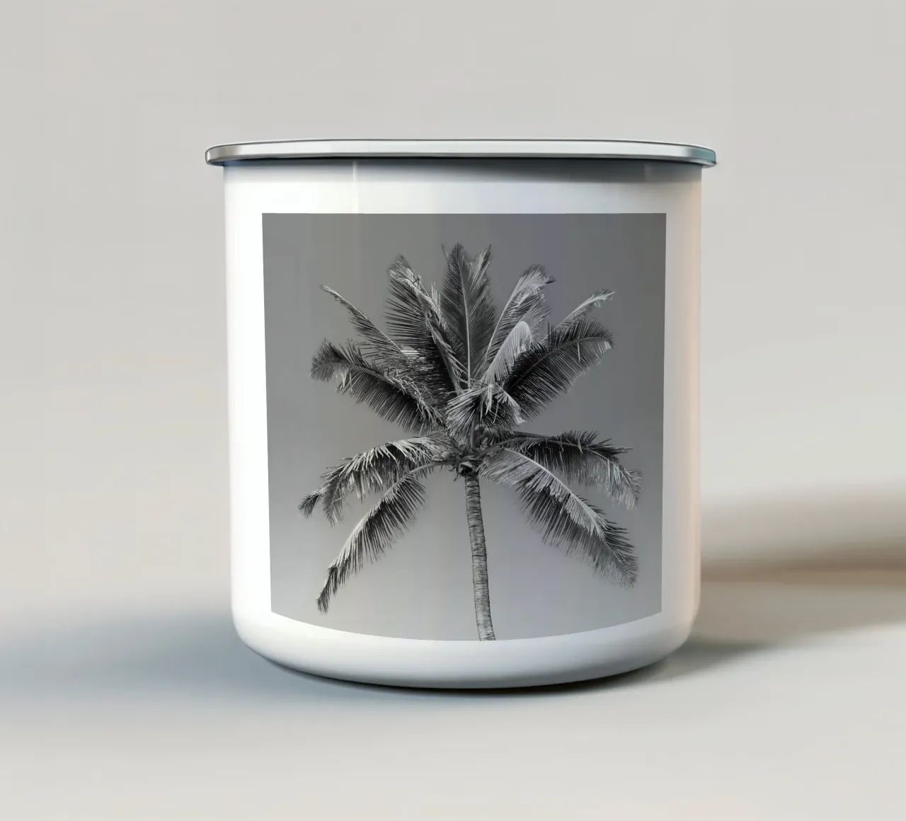 Black and white palm tree enamel mug by Léa Lefebvre Photography