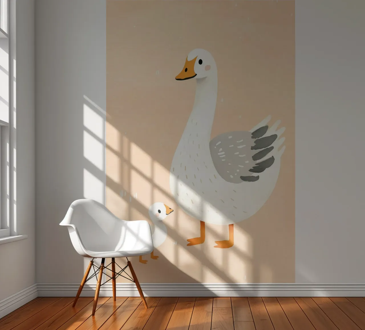 Goose and gosling illustration, cute animal illustration photo wallpaper by Little Lola