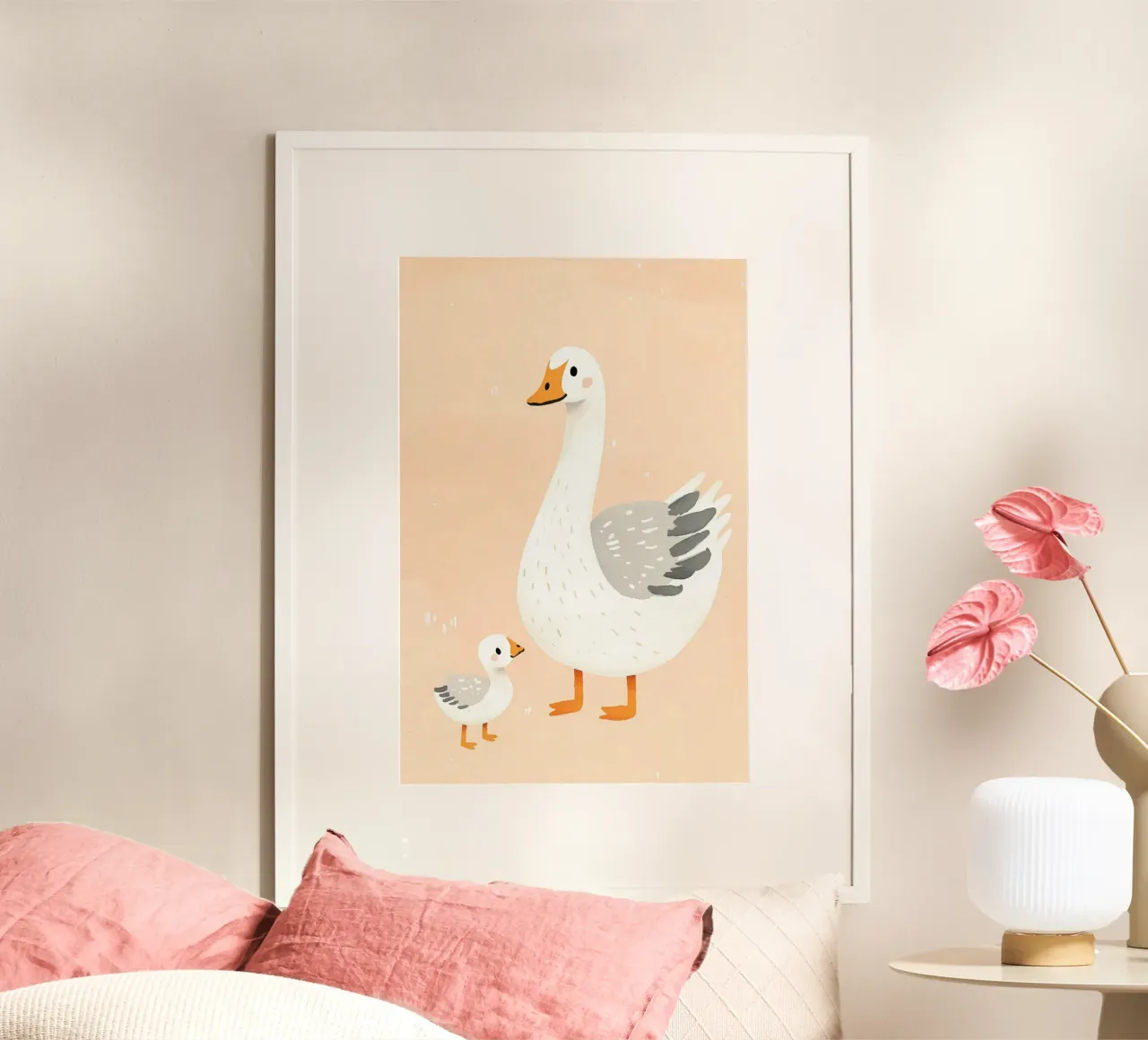 Illustrazione di un'oca e di un papero, illustrazione di un animale carino poster da Little Lola