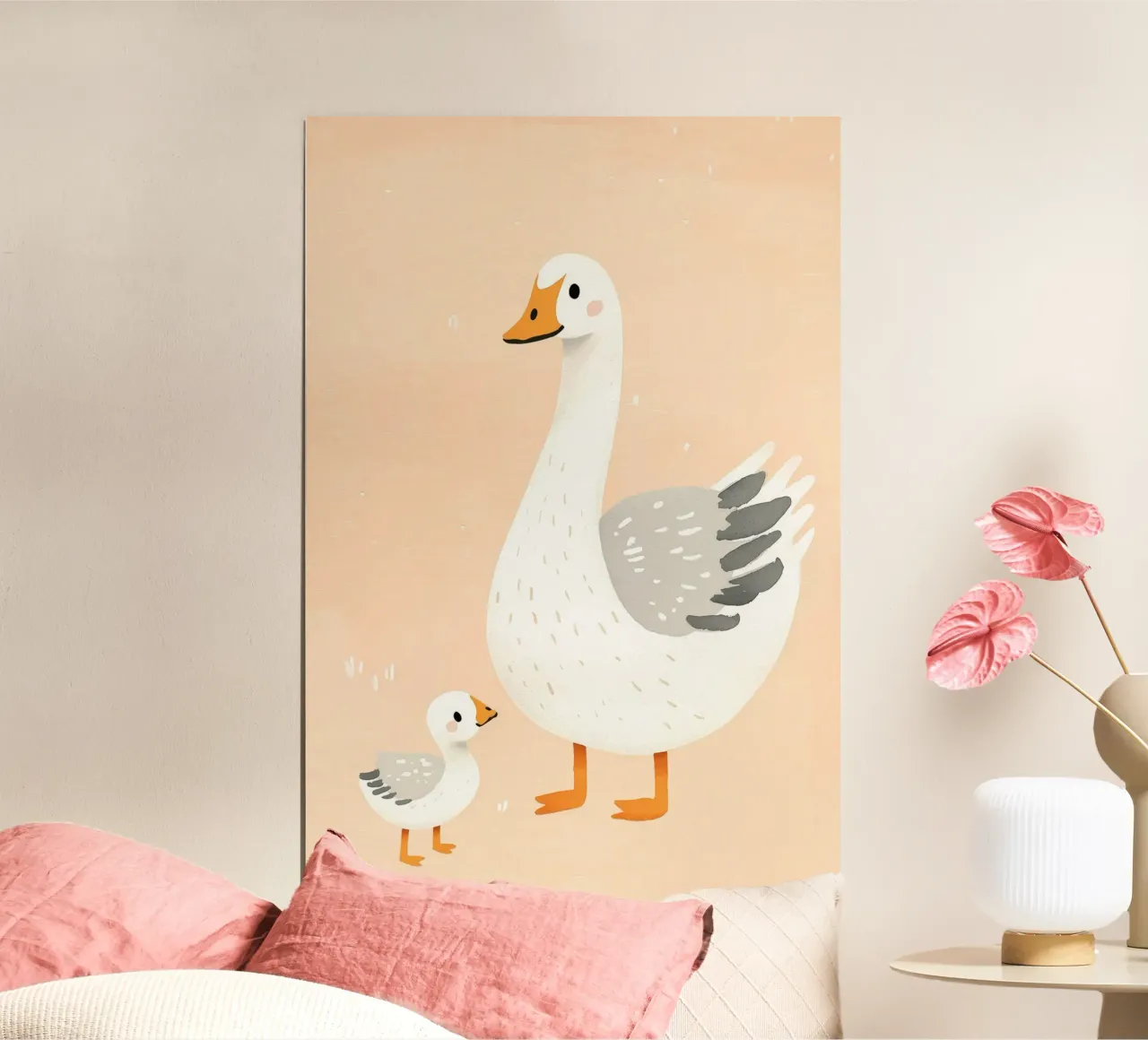 Illustrazione di un'oca e di un papero, illustrazione di un animale carino carta hahnemühle da Little Lola