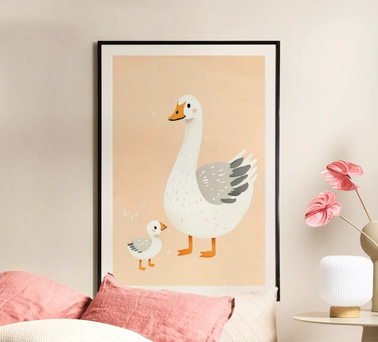 Illustrazione di un'oca e di un papero, illustrazione di un animale carino carta hahnemühle da Little Lola