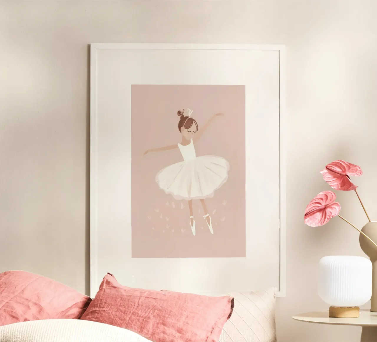 Stampa Ballerina per bambini per la cameretta, stampa per la stanza dei giochi in rosa scuro. poster con telaio in alluminio da Little Lola
