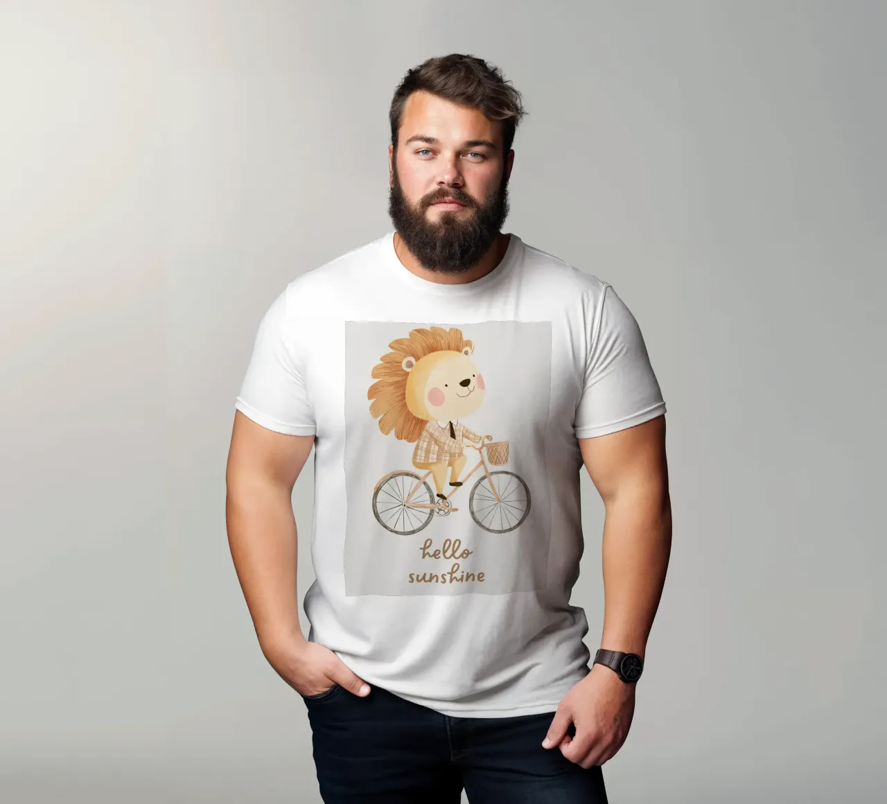 Leeuw op fiets, leeuwenprint, kinderillustratie t-shirt van Little Lola