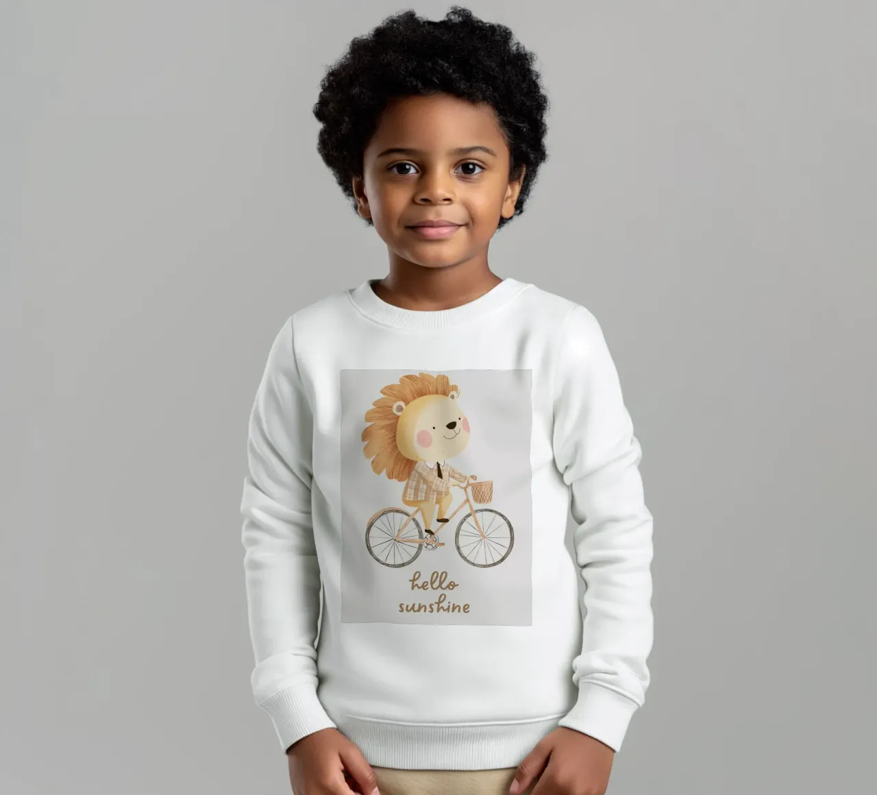Lion on Bicycle, Lion Nursery Print, Kids Illustration kids sweatshirt by Little Lola