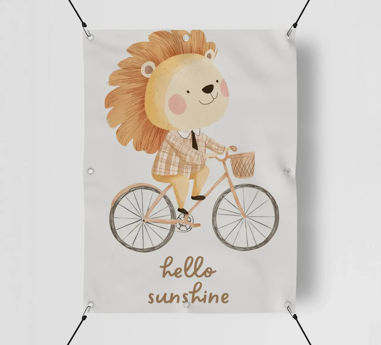 Leeuw op fiets, leeuwenprint, kinderillustratie pvc-zeil van Little Lola