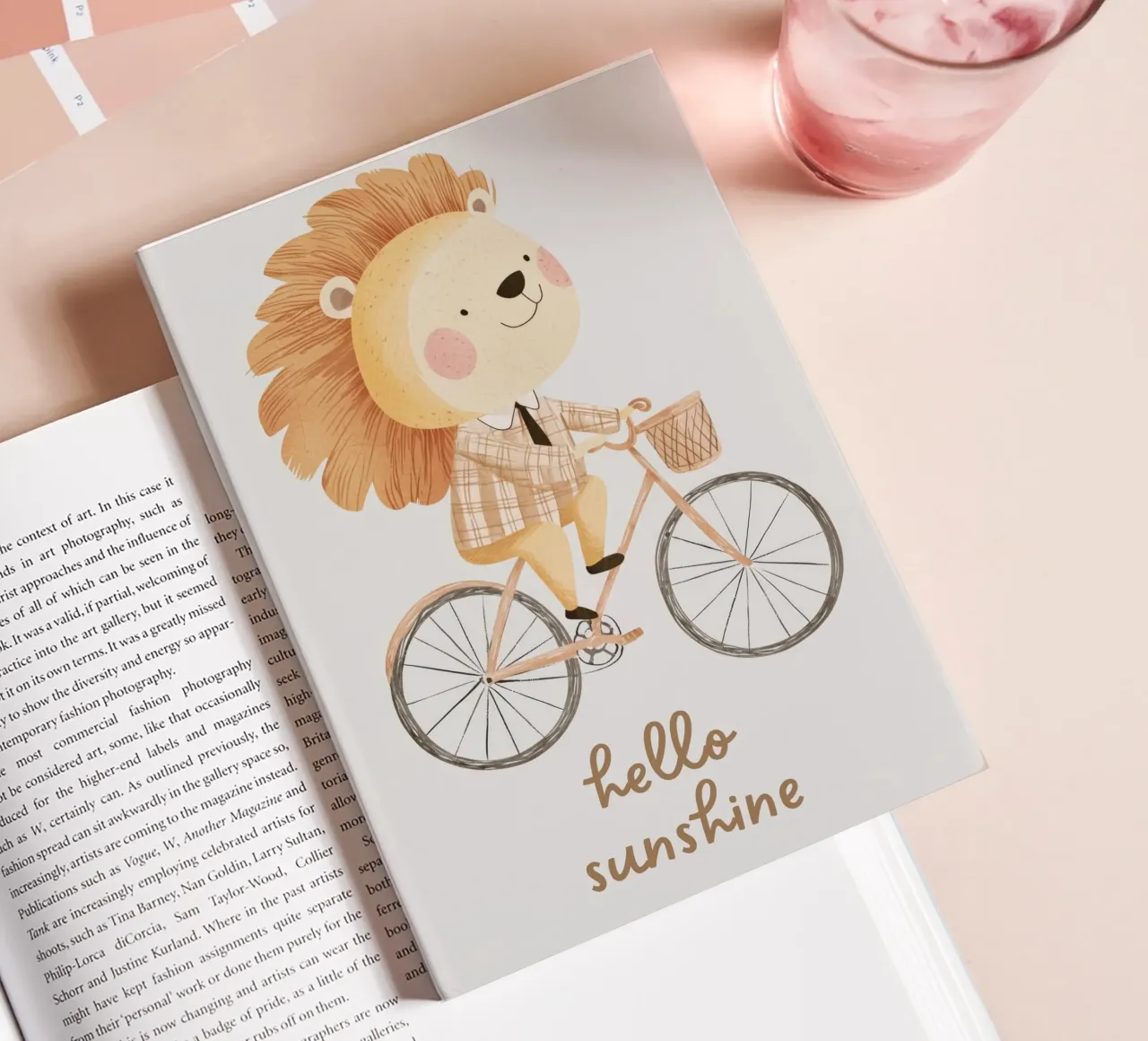 Lion on Bicycle, Lion Nursery Print, Kids Illustration notebook by Little Lola