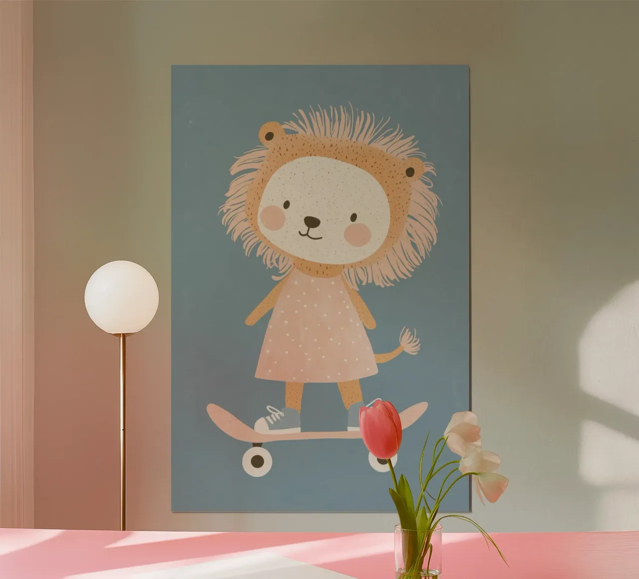 Leone in skateboard, poster da parete per cameretta, poster per sala giochi poster con telaio in plastica da Little Lola