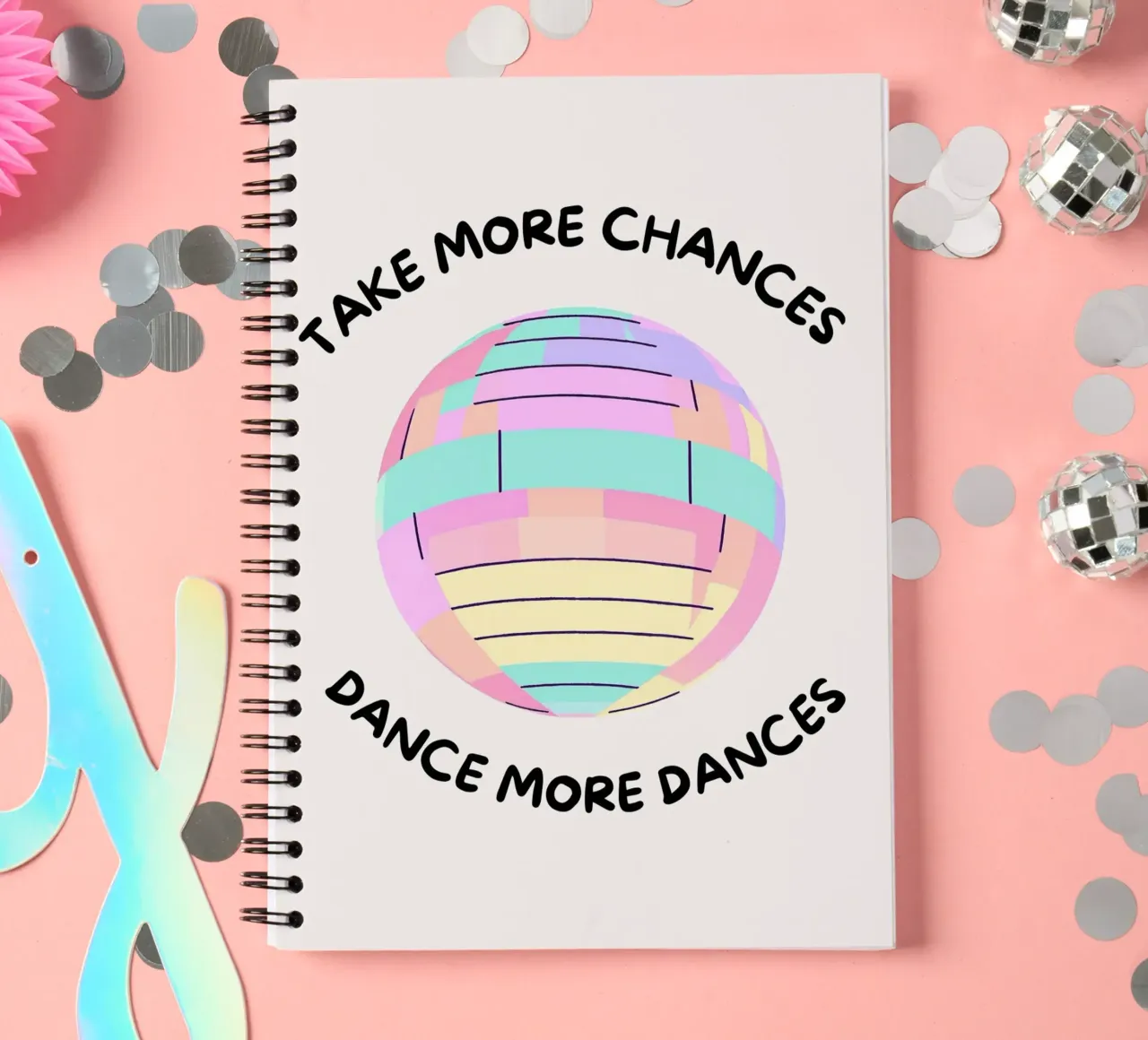 Diskokugel: Take more chances, make more dances. spiral notebook by designsbysophia