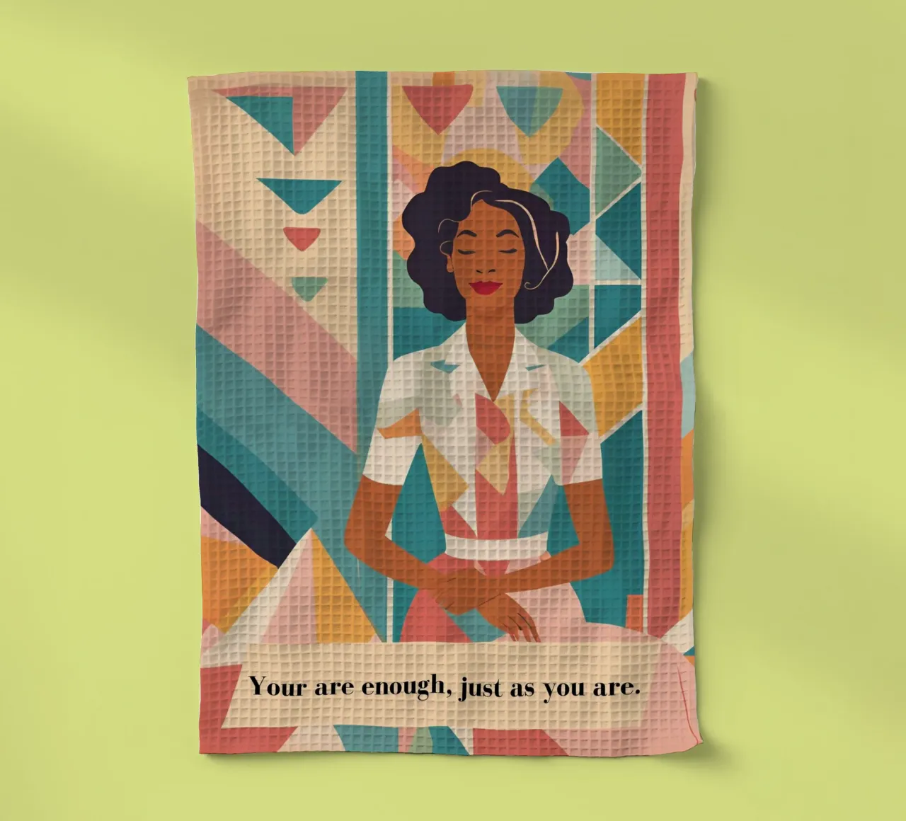 Frau mit Spruch: You are enough, just as you are. canovaccio da cucina da designsbysophia