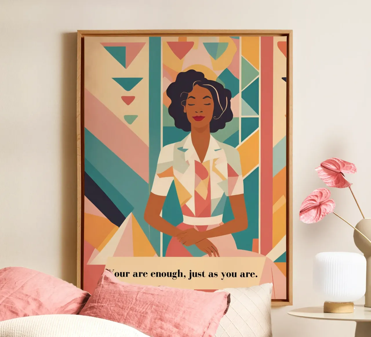 Frau mit Spruch: You are enough, just as you are. tela con Cornice a cassetta da designsbysophia