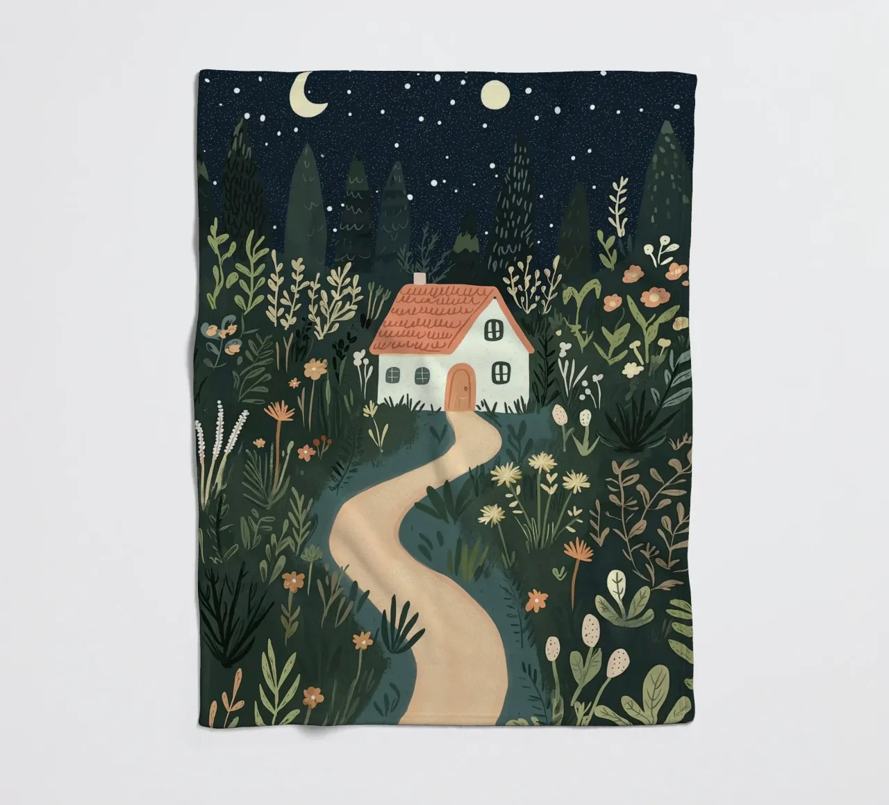 Fairytale Cottage with Flowers, Nursery Poster, Playroom art fleece blanket by Little Lola