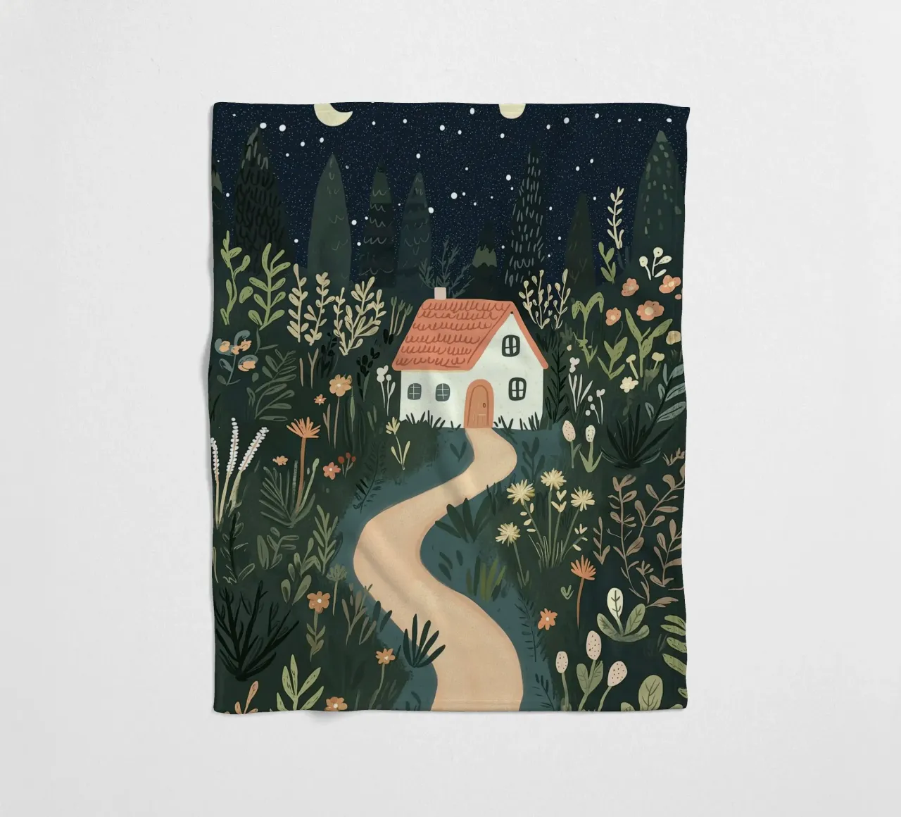 Fairytale Cottage with Flowers, Nursery Poster, Playroom art fleece blanket by Little Lola