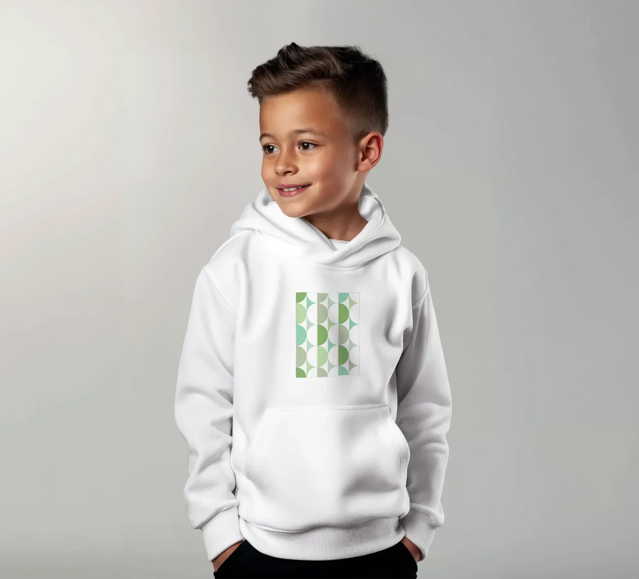 Mid Mod Playful Geo Dots SUN & MOON • Tonal Pastel Green kids hoodie by Dominique Vari Abstract