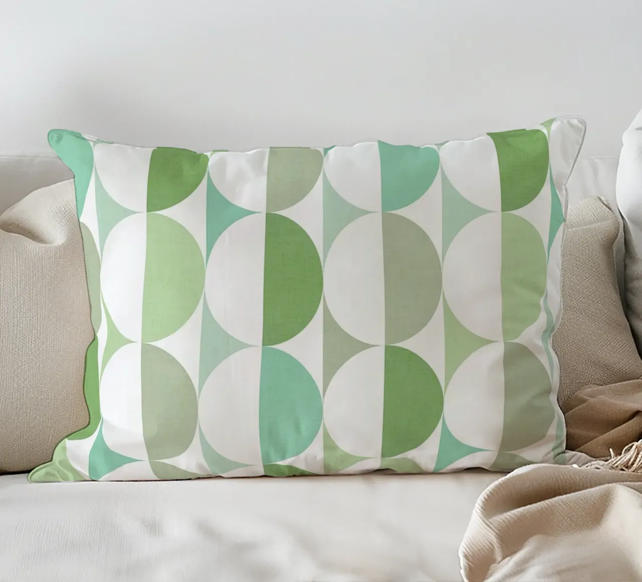 Mid Mod Playful Geo Dots SUN & MOON - Verde pastello tonale cuscino da Dominique Vari Abstract