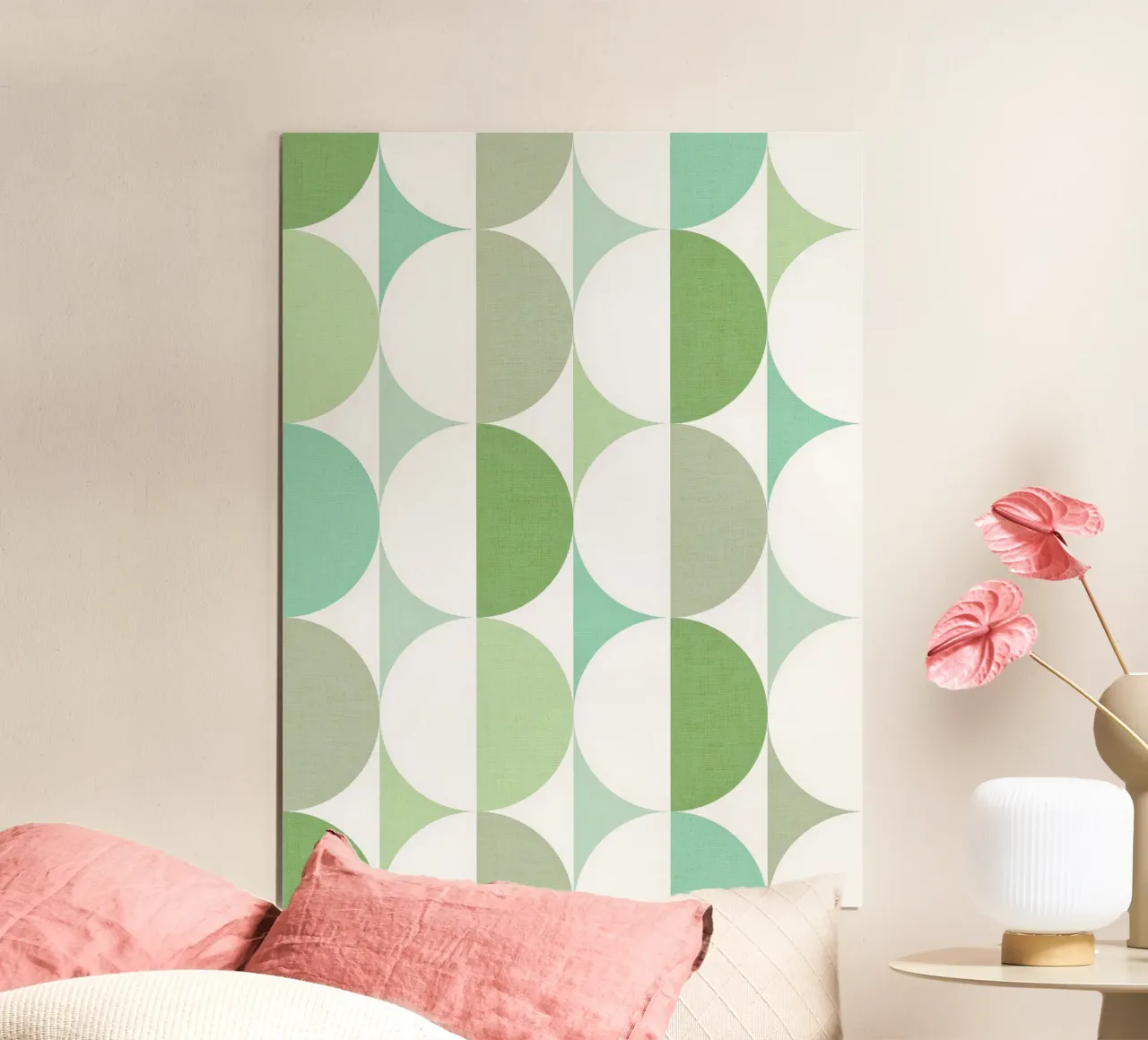 Mid Mod Playful Geo Dots SUN & MOON - Verde pastello tonale carta hahnemühle da Dominique Vari Abstract