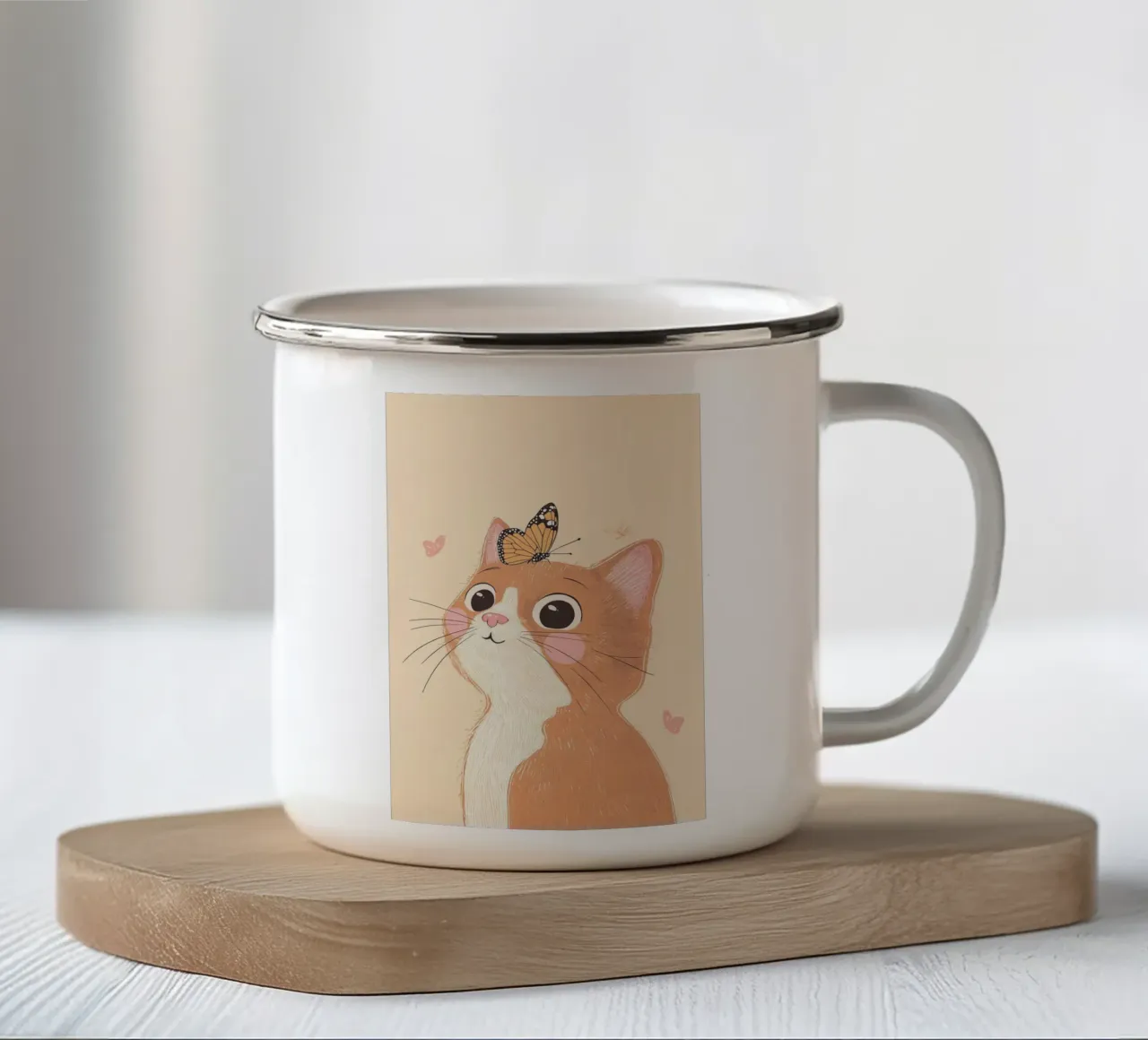 Illustrazione di un gatto carino per la cameretta o la stanza dei bambini tazza in smalto da Little Lola